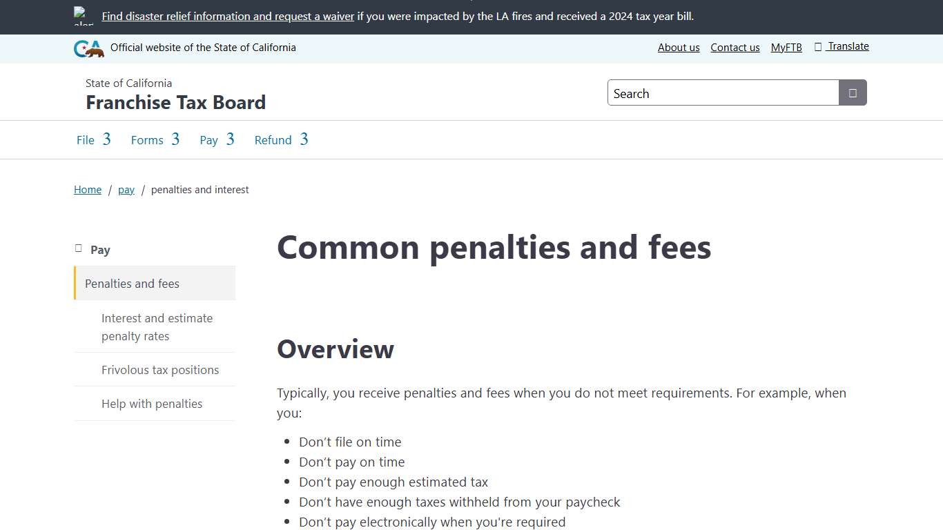 Common penalties and fees FTB.ca.gov
